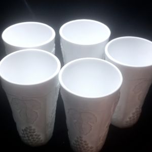 5 vintage grapes and vines milk glass Indiana glass 6" tall tumblers